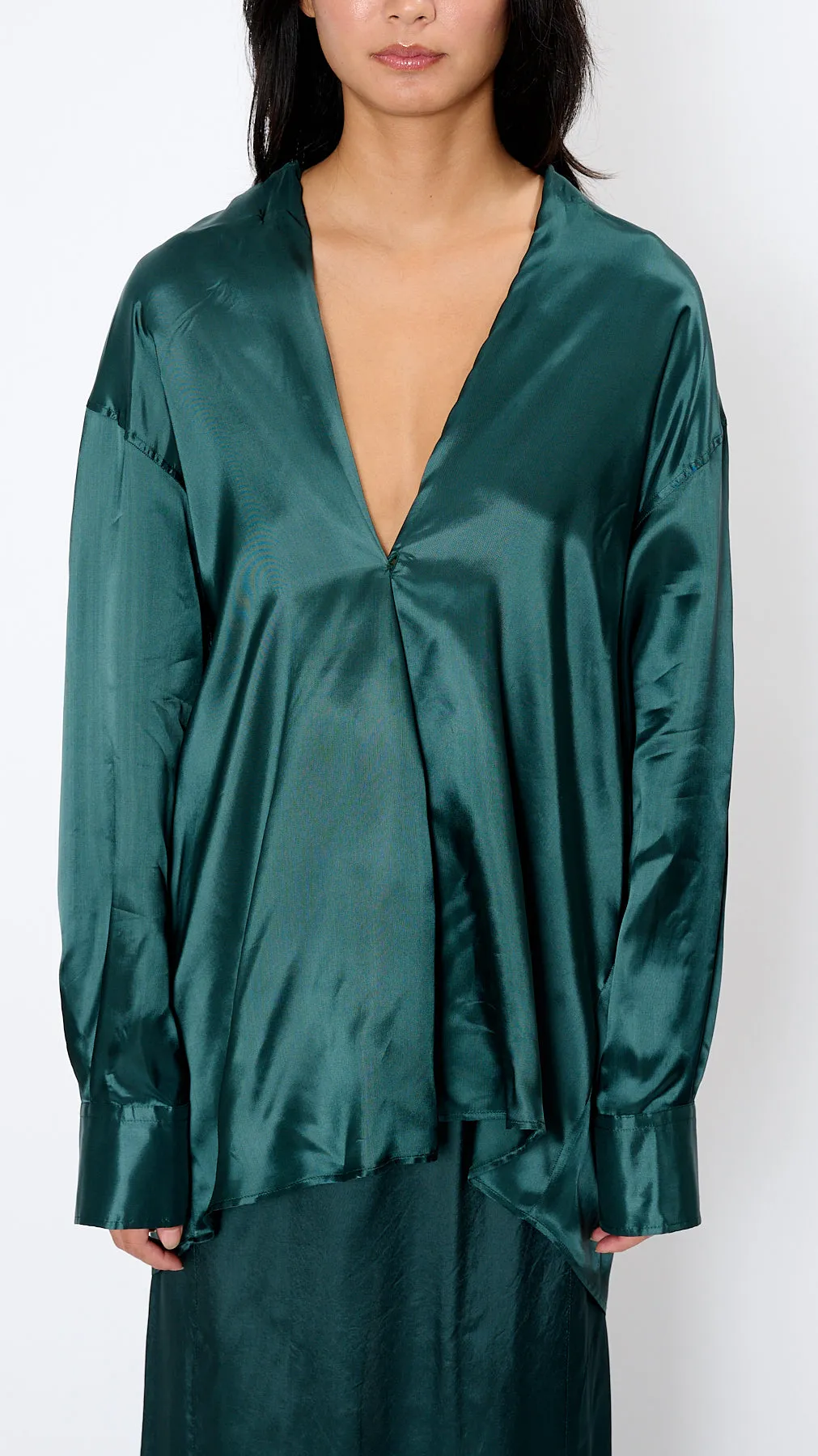 Satin Shirt in Emerald