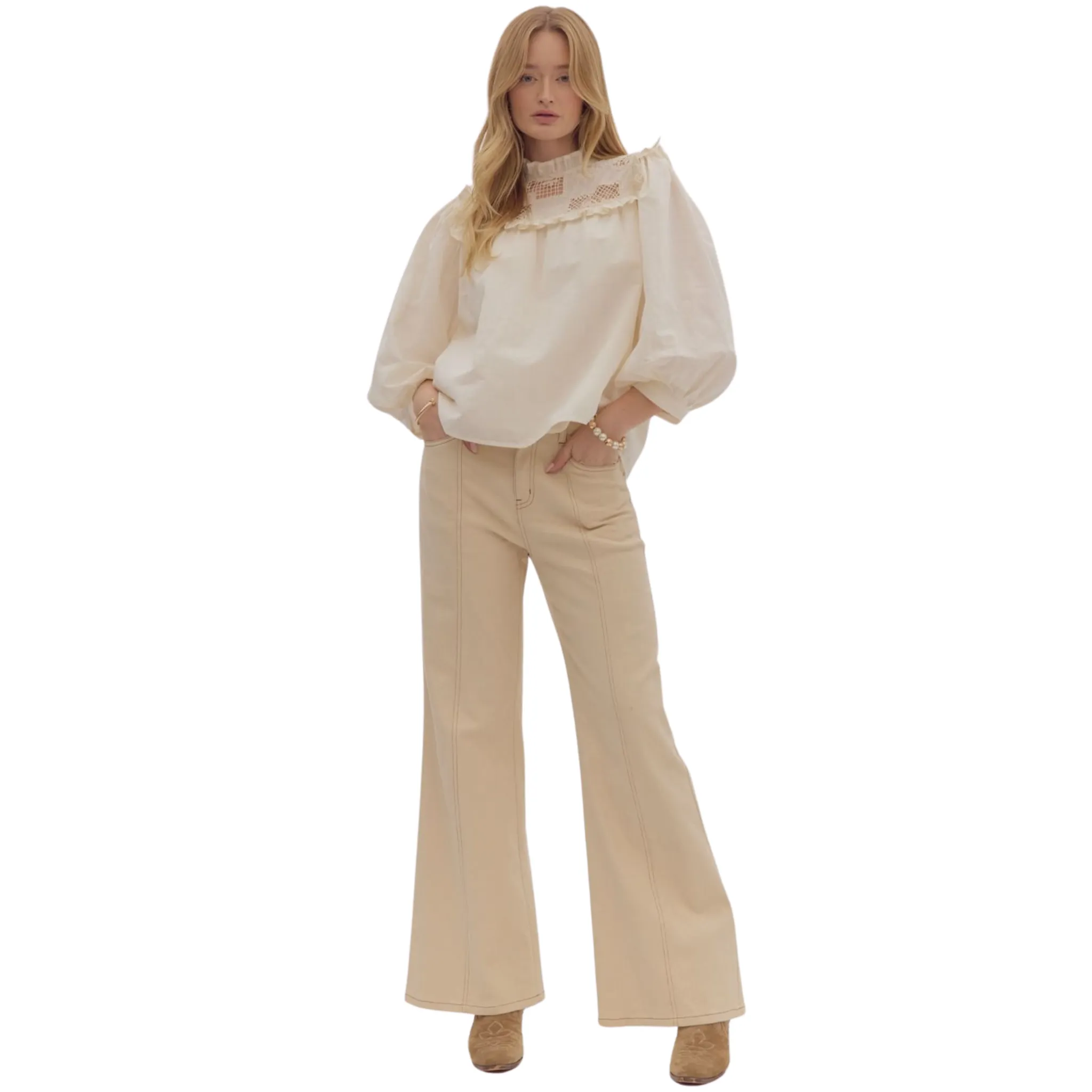Solid Ruffle Neck Top