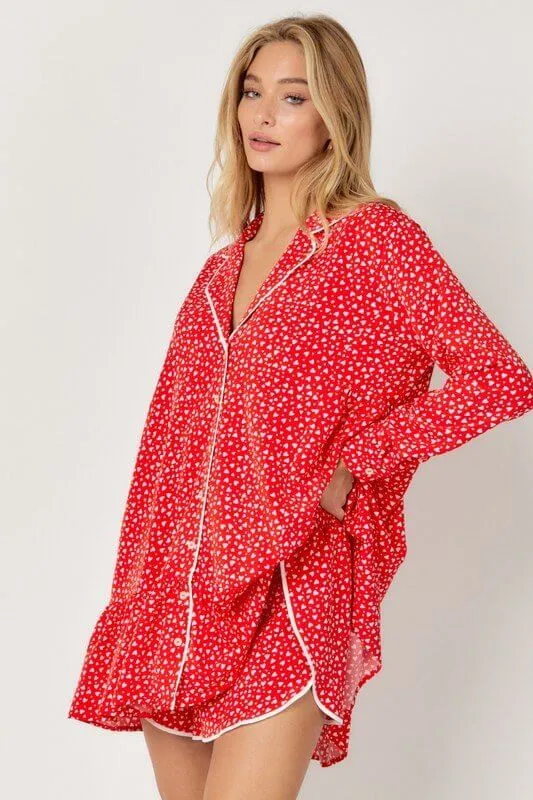 The Luxy Love PJ Set: Red Heart Pajama Robe Set
