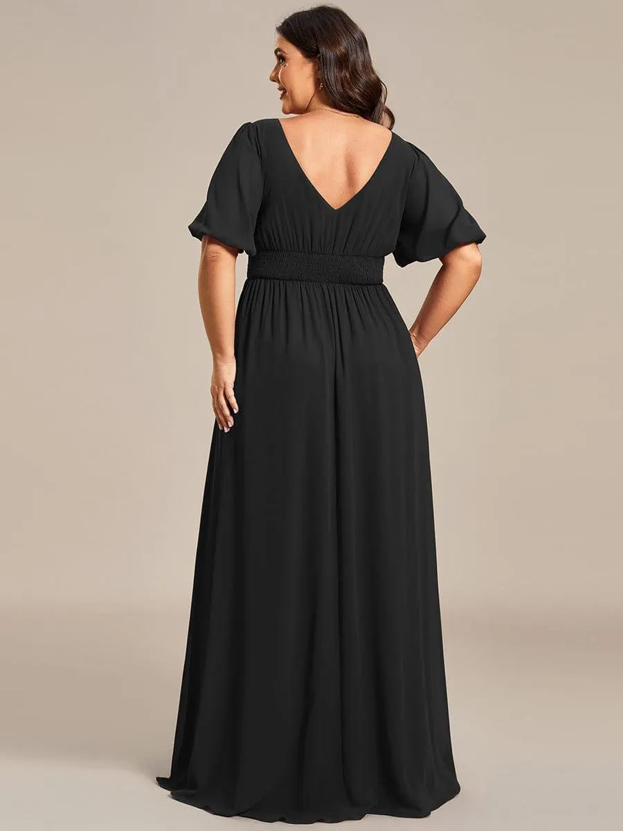 Velma | Plus Size V-Neck Front Slit Chiffon Evening Dress