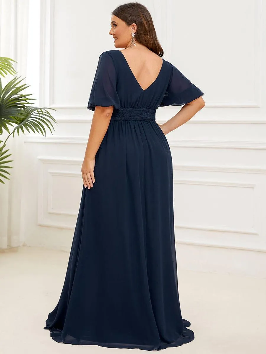 Velma | Plus Size V-Neck Front Slit Chiffon Evening Dress
