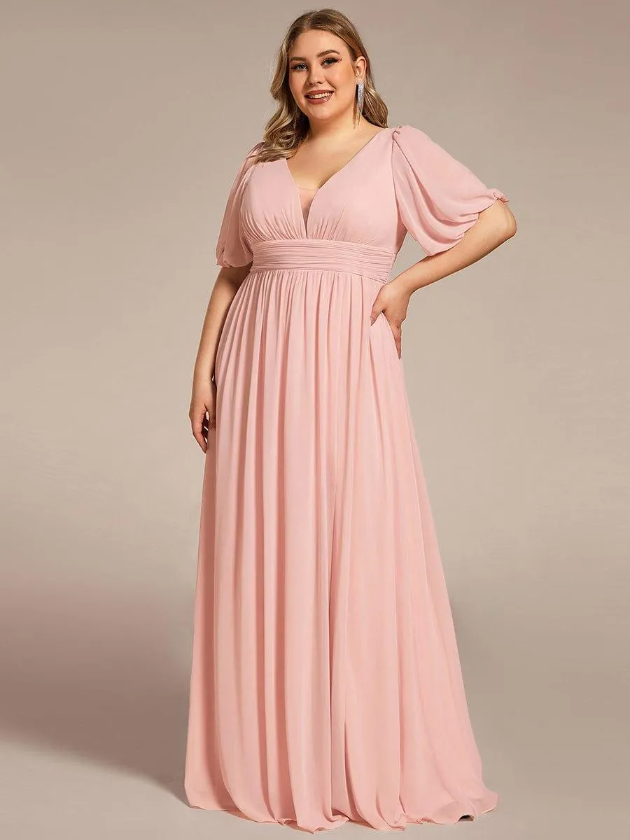 Velma | Plus Size V-Neck Front Slit Chiffon Evening Dress