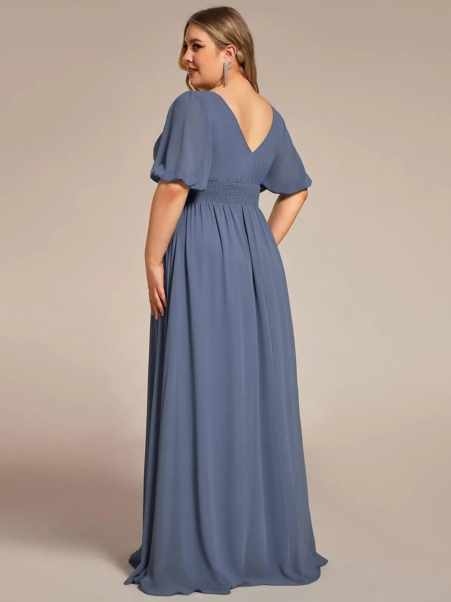 Velma | Plus Size V-Neck Front Slit Chiffon Evening Dress