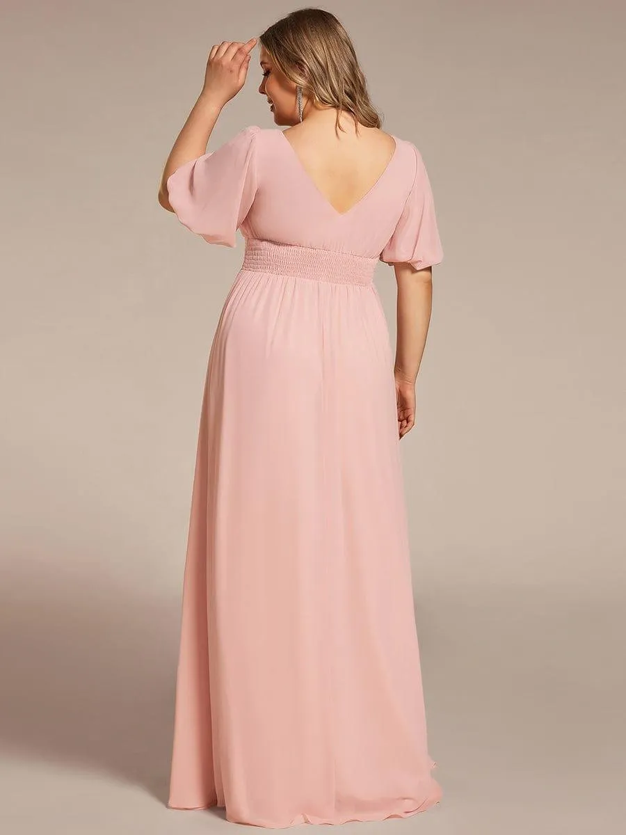 Velma | Plus Size V-Neck Front Slit Chiffon Evening Dress