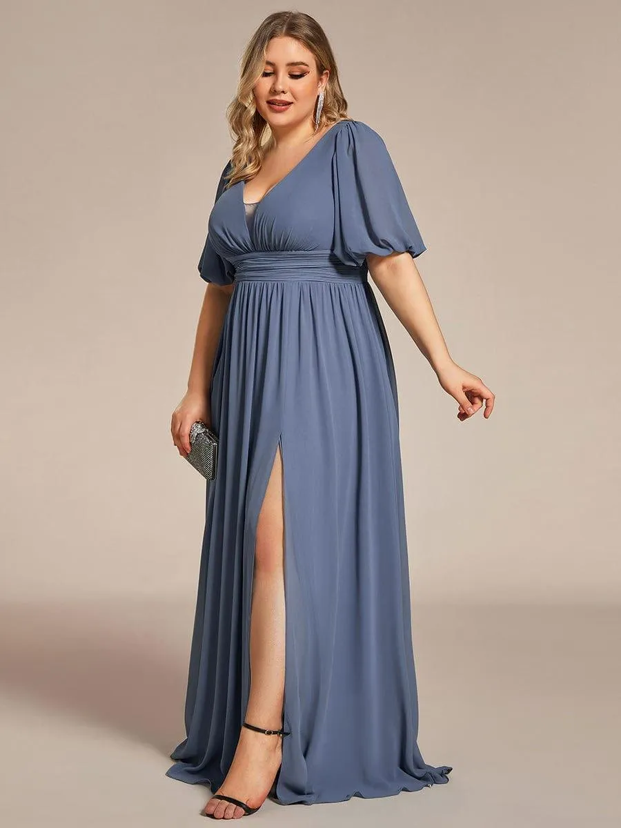 Velma | Plus Size V-Neck Front Slit Chiffon Evening Dress