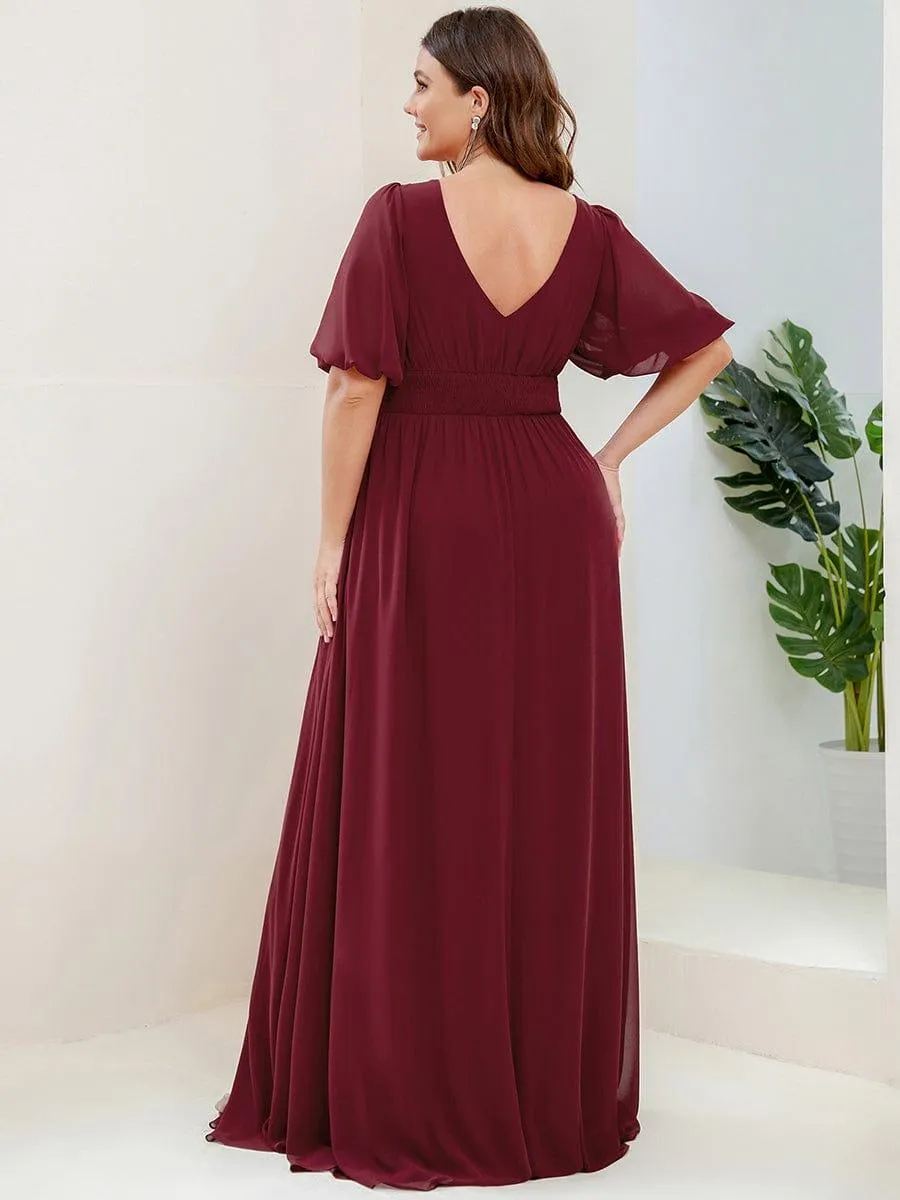 Velma | Plus Size V-Neck Front Slit Chiffon Evening Dress