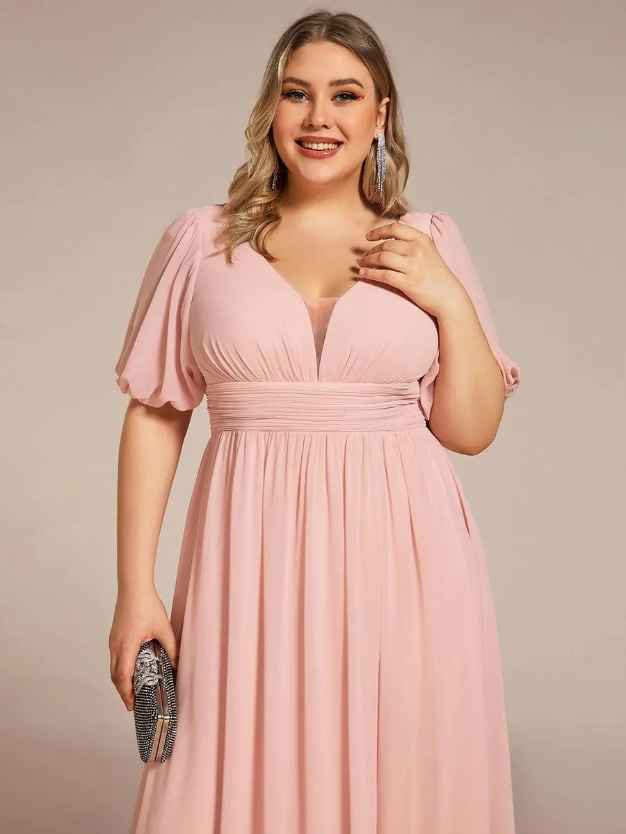 Velma | Plus Size V-Neck Front Slit Chiffon Evening Dress