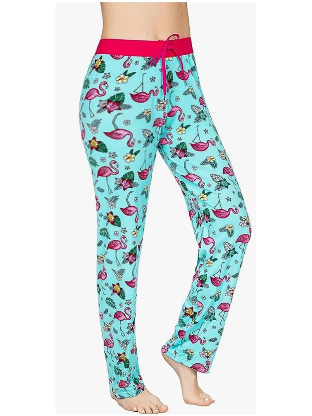 Victoria Womens Lounge Pajama Pants Blue Flamingo Print