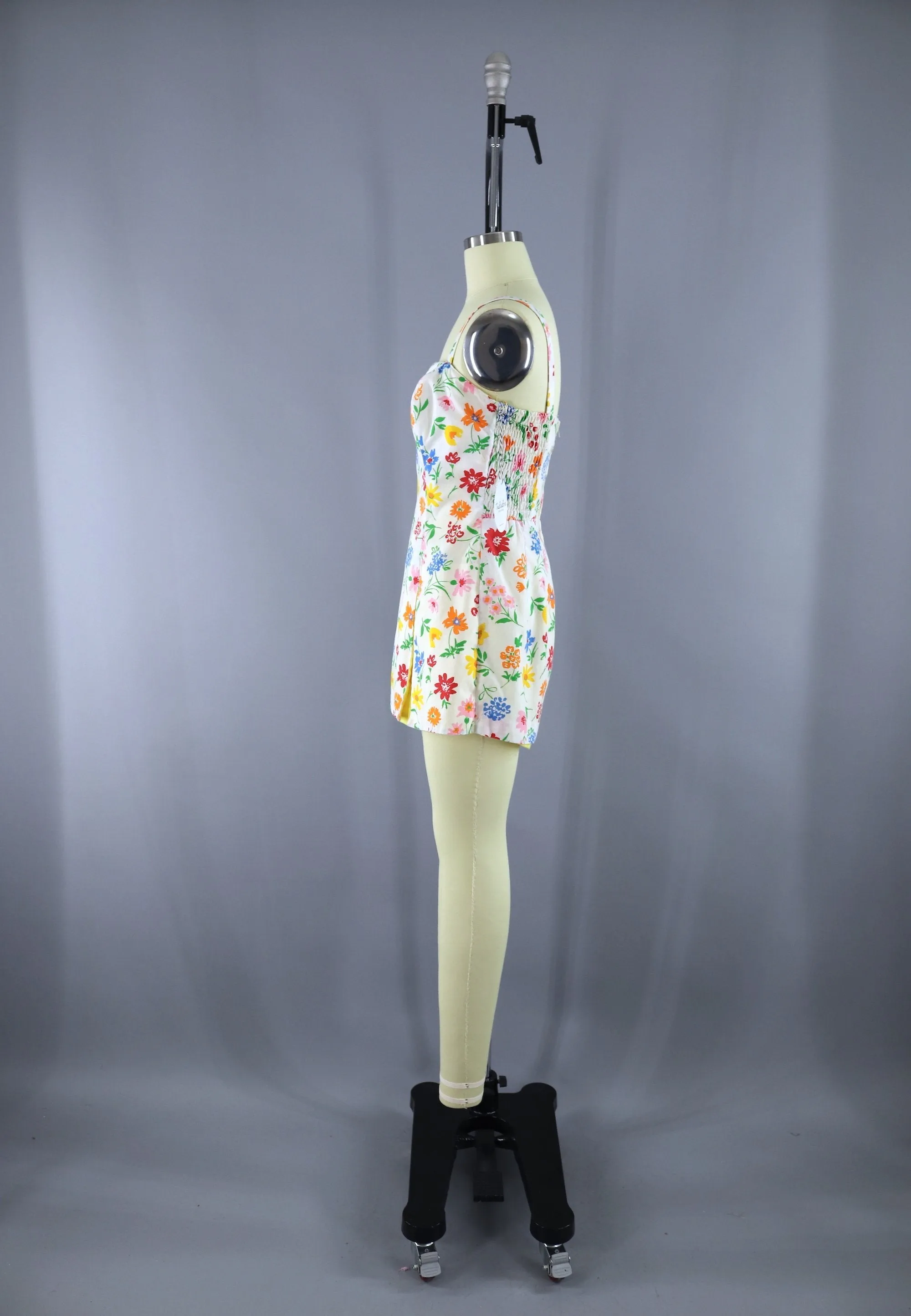 Vintage 1980s Romper Playsuit / White Floral Print Swimsuit