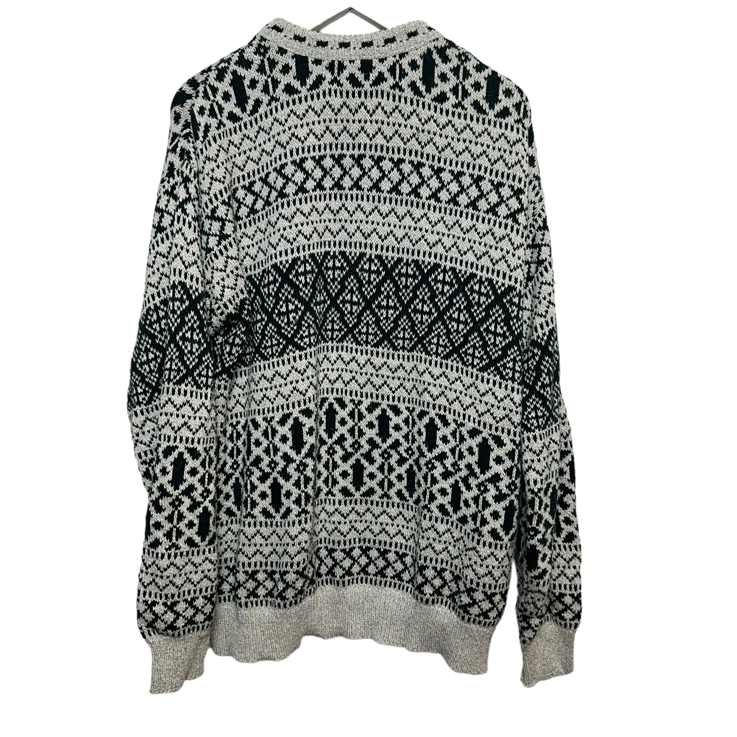 Vintage 90s Savile Row Grandpa Sweater Chunky Knit Cotton USA Green Gray XL