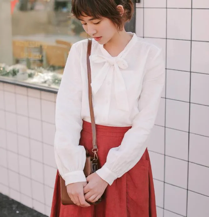 White Women Casual Linen Skirts Summer Women Tops JJ961707