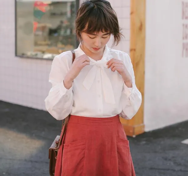 White Women Casual Linen Skirts Summer Women Tops JJ961707