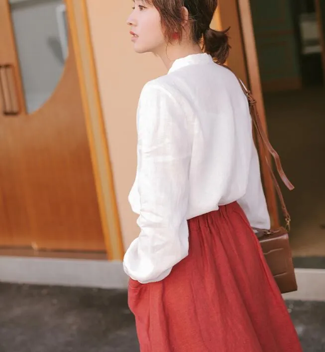 White Women Casual Linen Skirts Summer Women Tops JJ961707