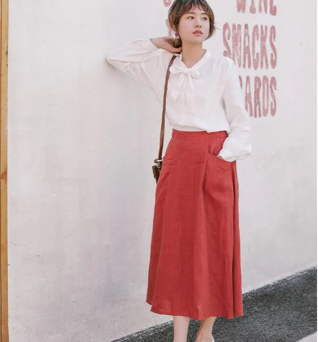 White Women Casual Linen Skirts Summer Women Tops JJ961707