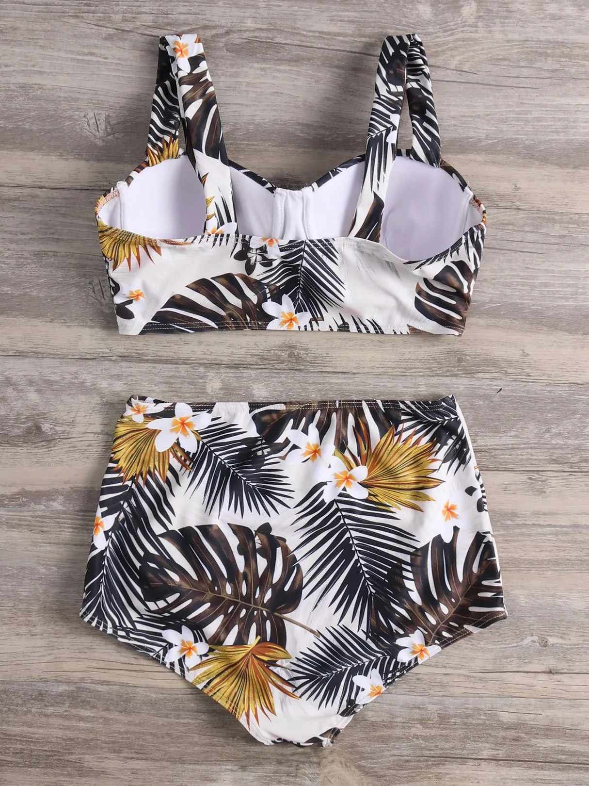 Wholesale Sleeveless Floral Print High-Waisted Bikini Set