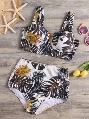 Wholesale Sleeveless Floral Print High-Waisted Bikini Set