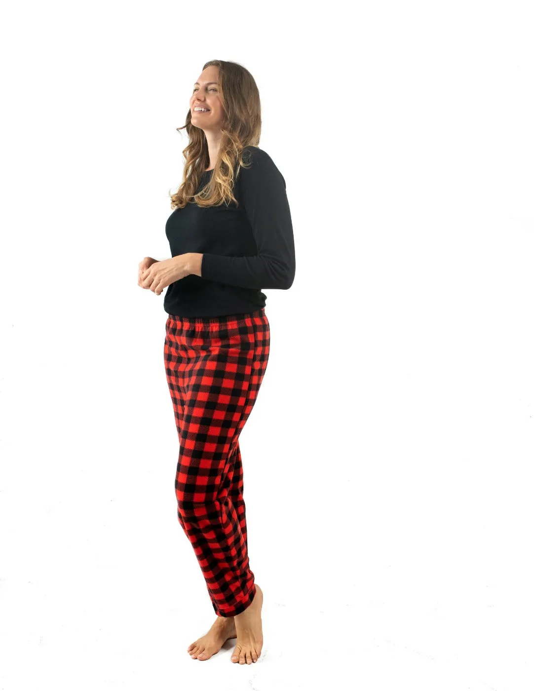 Women's Fleece Red & Black Plaid Set