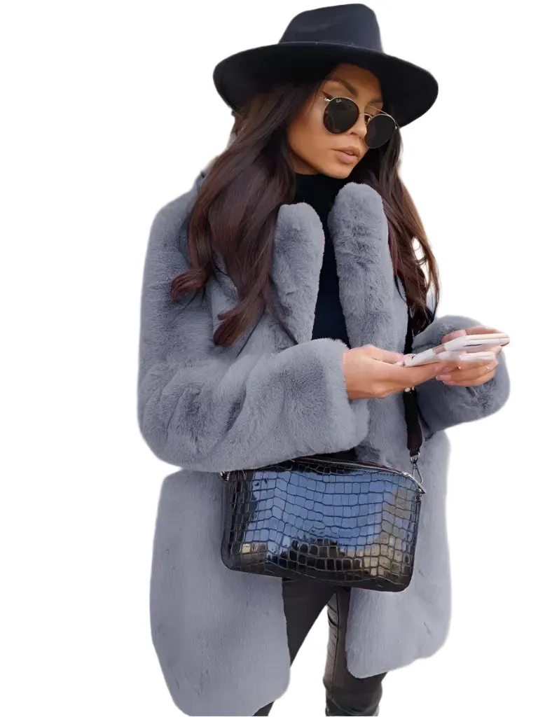 Women's Purple Long Sleeve Winter Coat - Fashion Lapel Fur Jacket, Office Style Outerwear