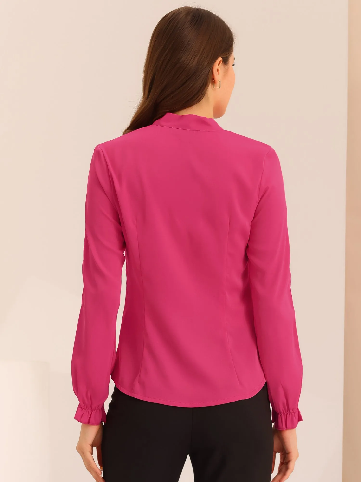 Work Blouse Elegant Bow Tie Neck Long Sleeve Shirt Top