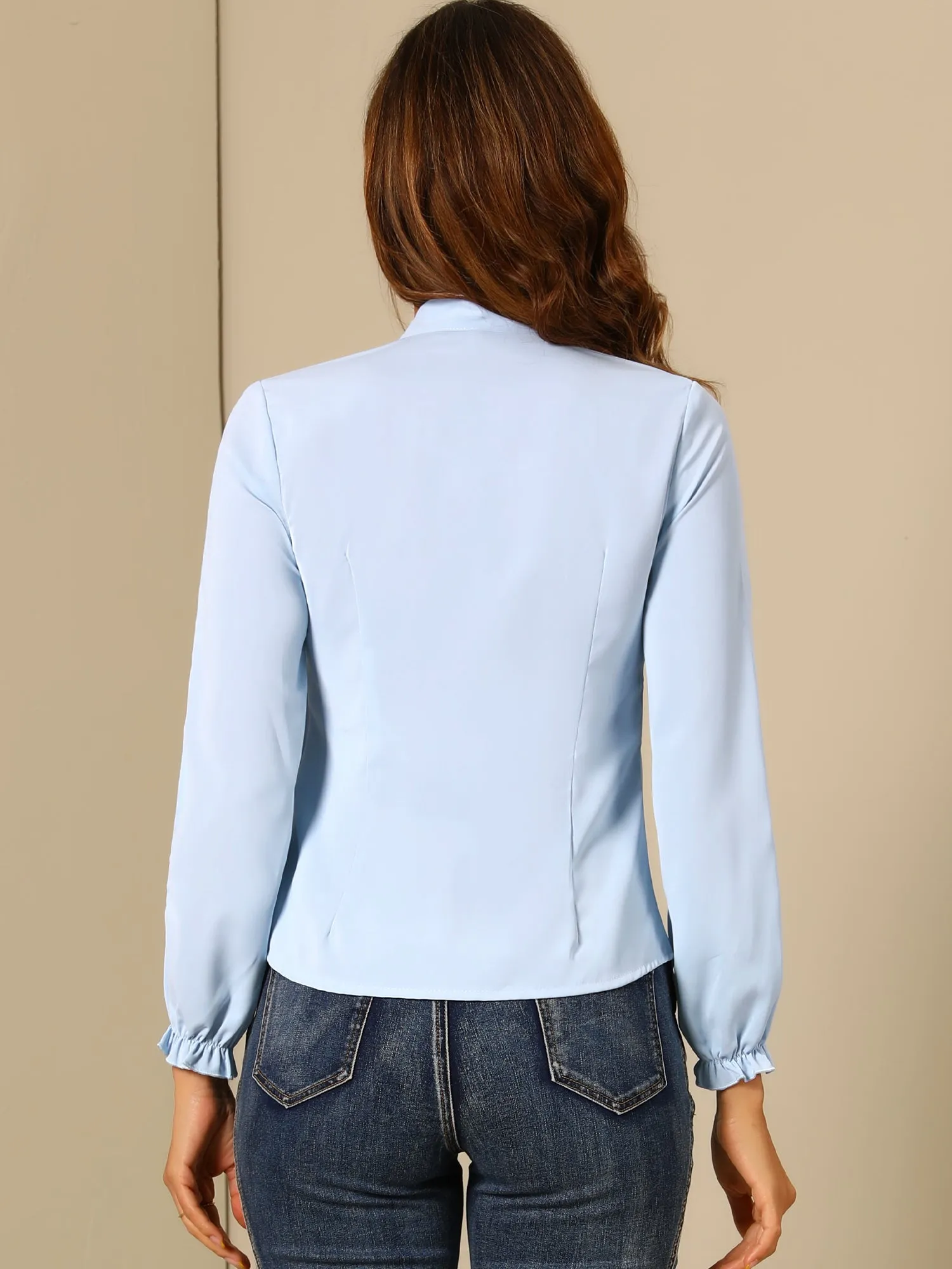 Work Blouse Elegant Bow Tie Neck Long Sleeve Shirt Top