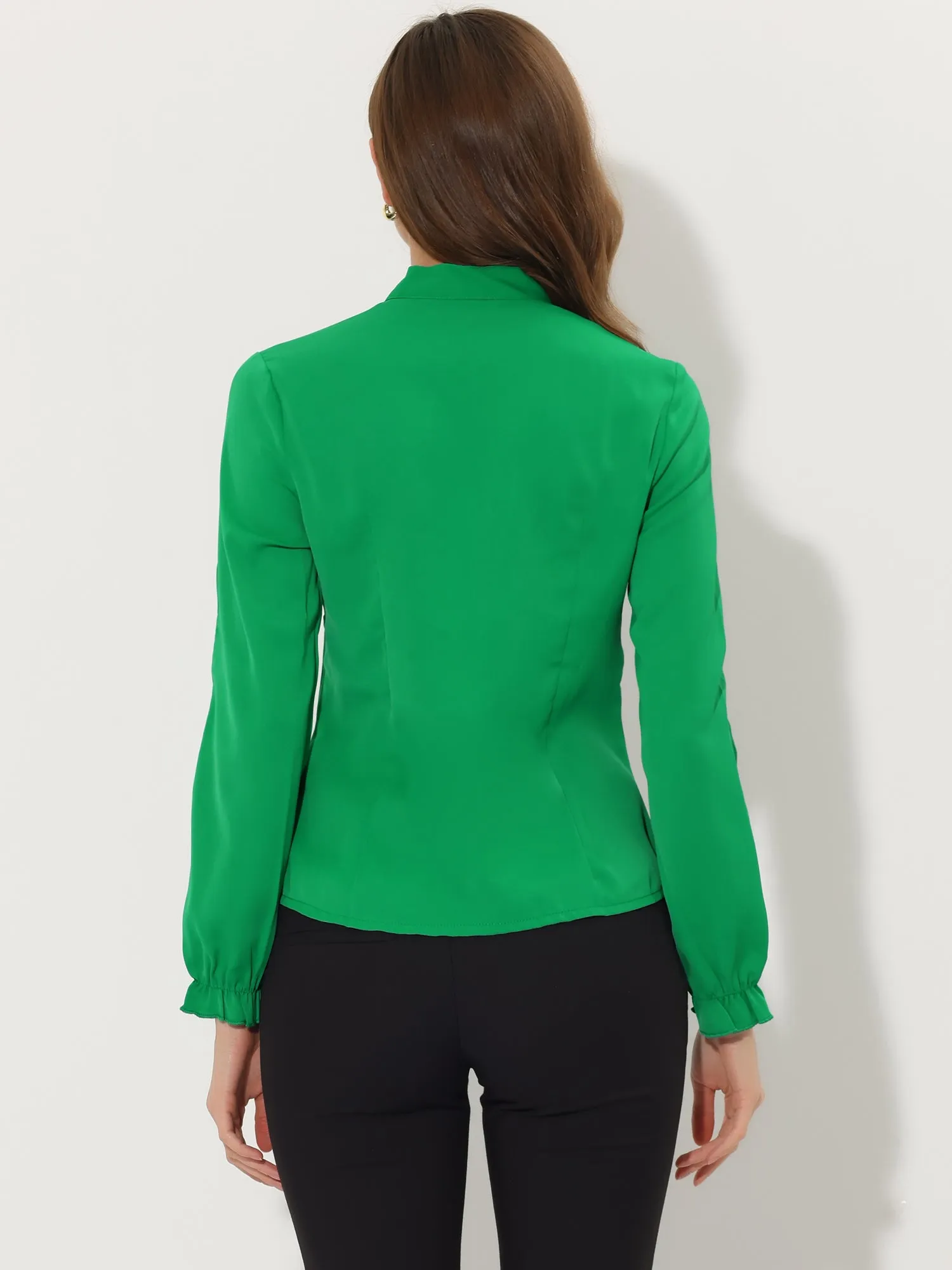 Work Blouse Elegant Bow Tie Neck Long Sleeve Shirt Top