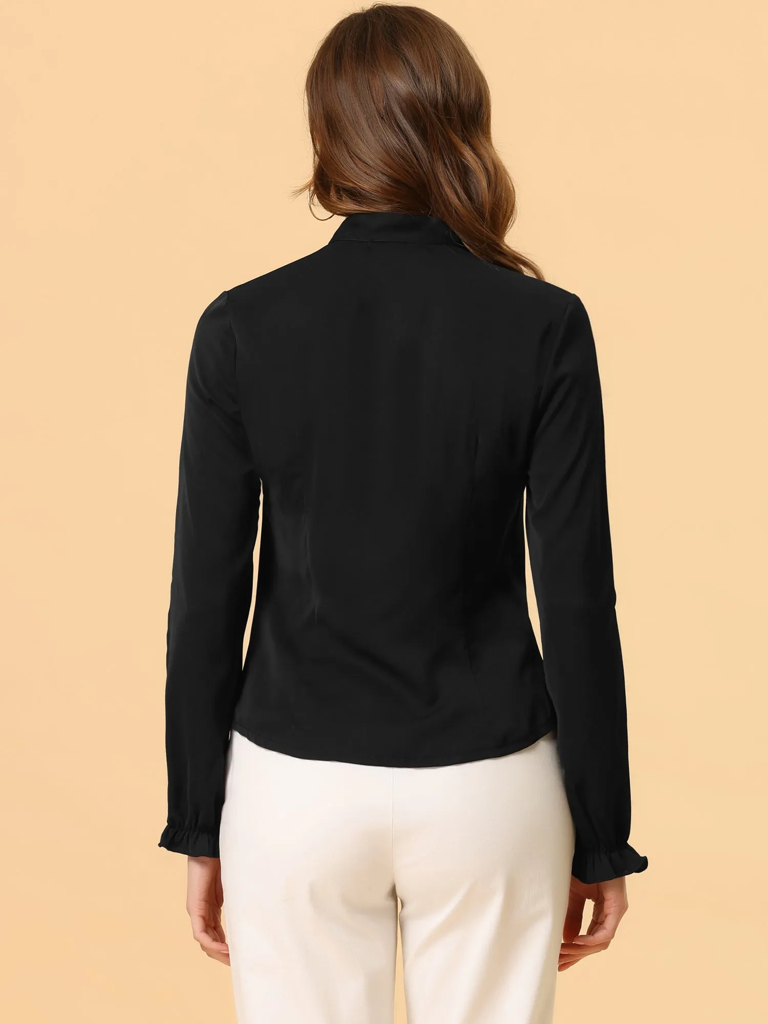 Work Blouse Elegant Bow Tie Neck Long Sleeve Shirt Top