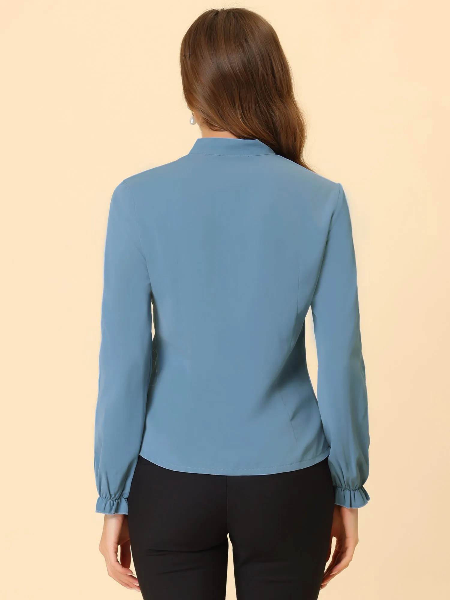 Work Blouse Elegant Bow Tie Neck Long Sleeve Shirt Top