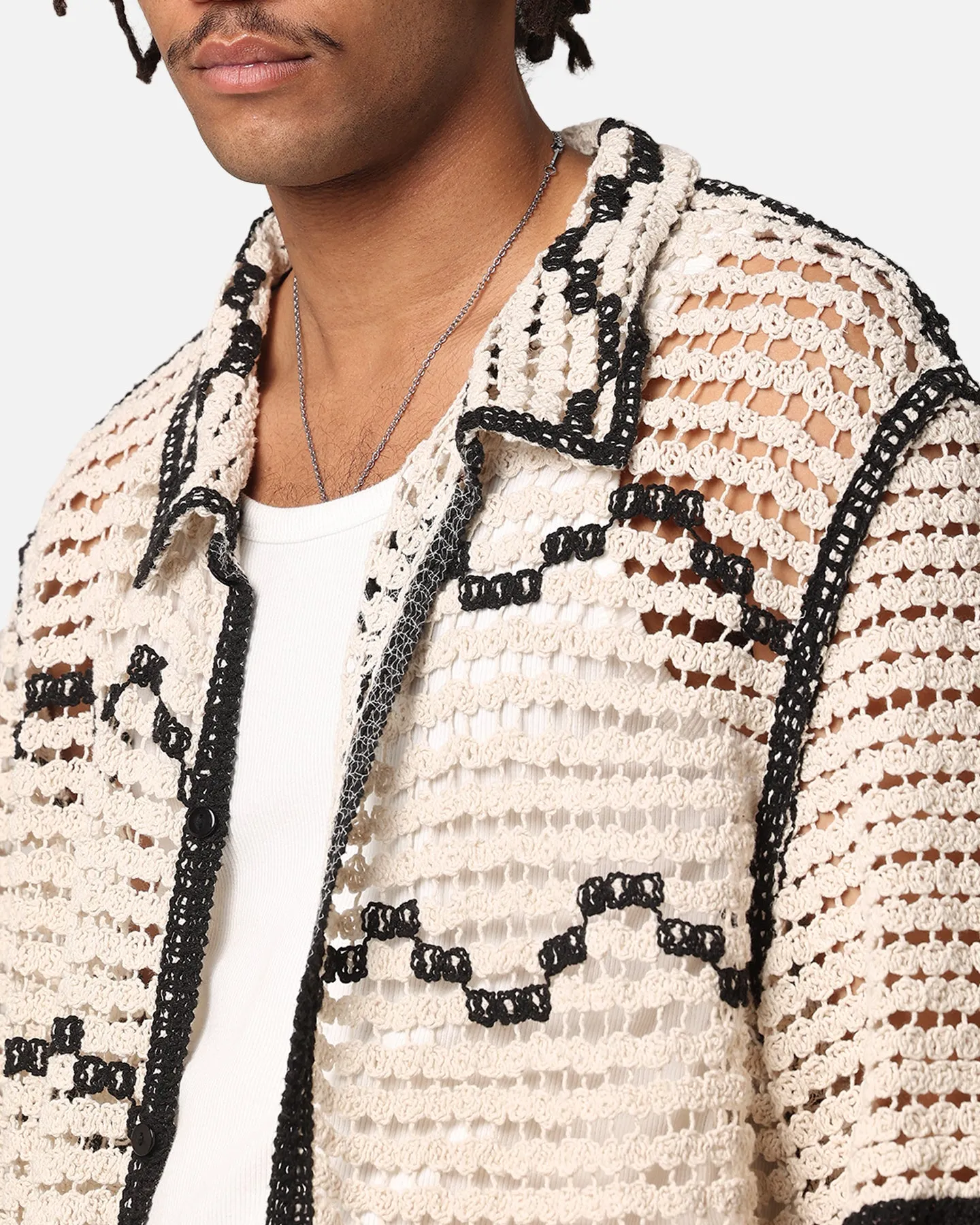 XXIII Western Crochet Button Up Shirt Cream/Black
