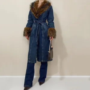 Y2K Guess Denim and Faux Fur Trench Coat