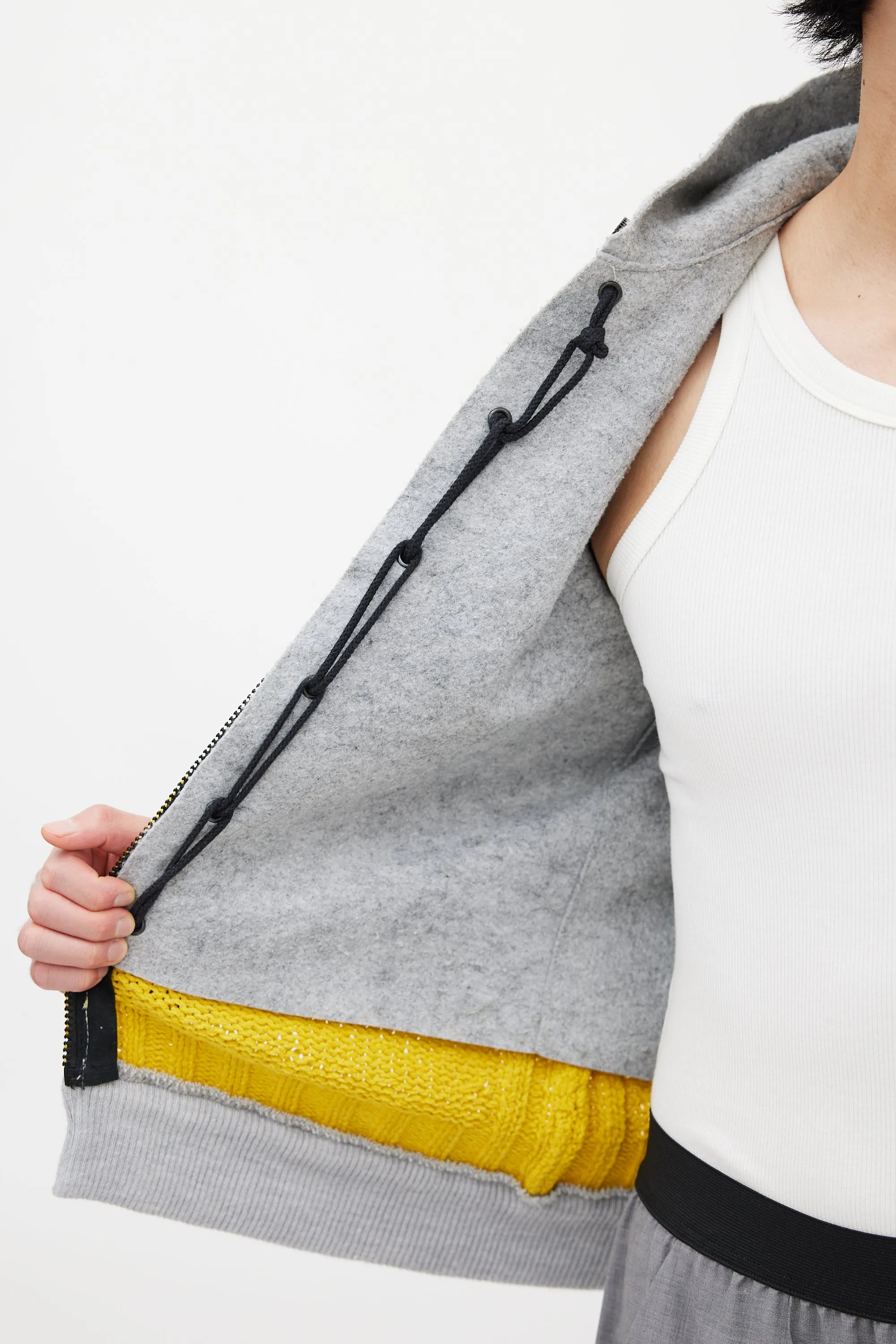 Yellow & Grey Chenille Knit Layered Jacket