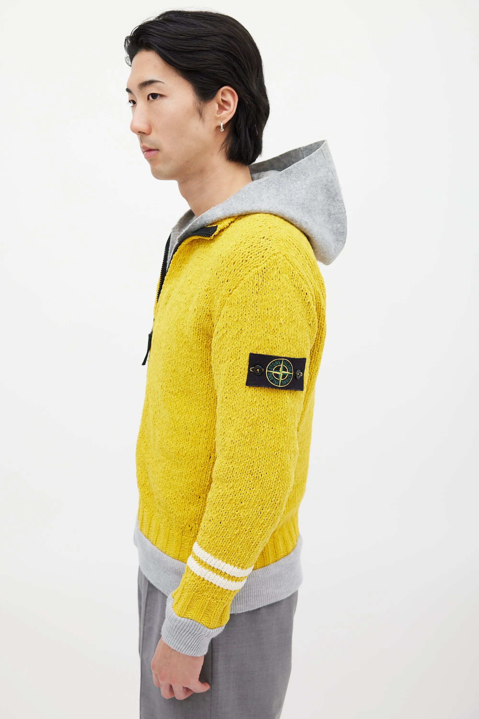 Yellow & Grey Chenille Knit Layered Jacket