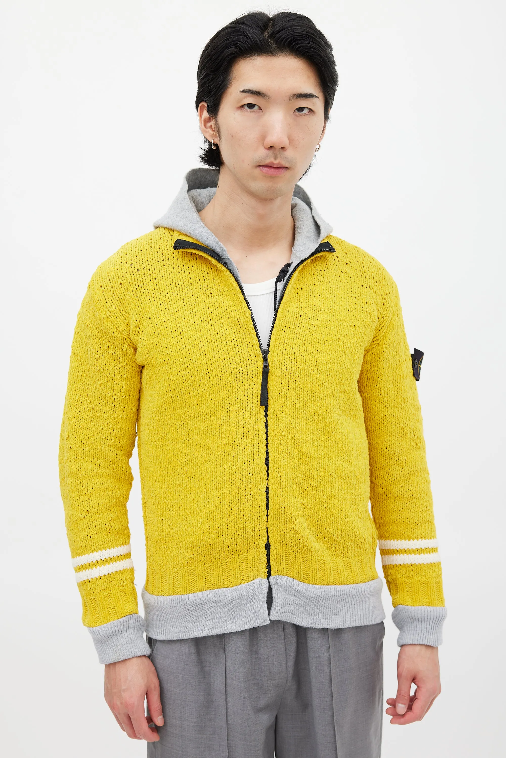 Yellow & Grey Chenille Knit Layered Jacket