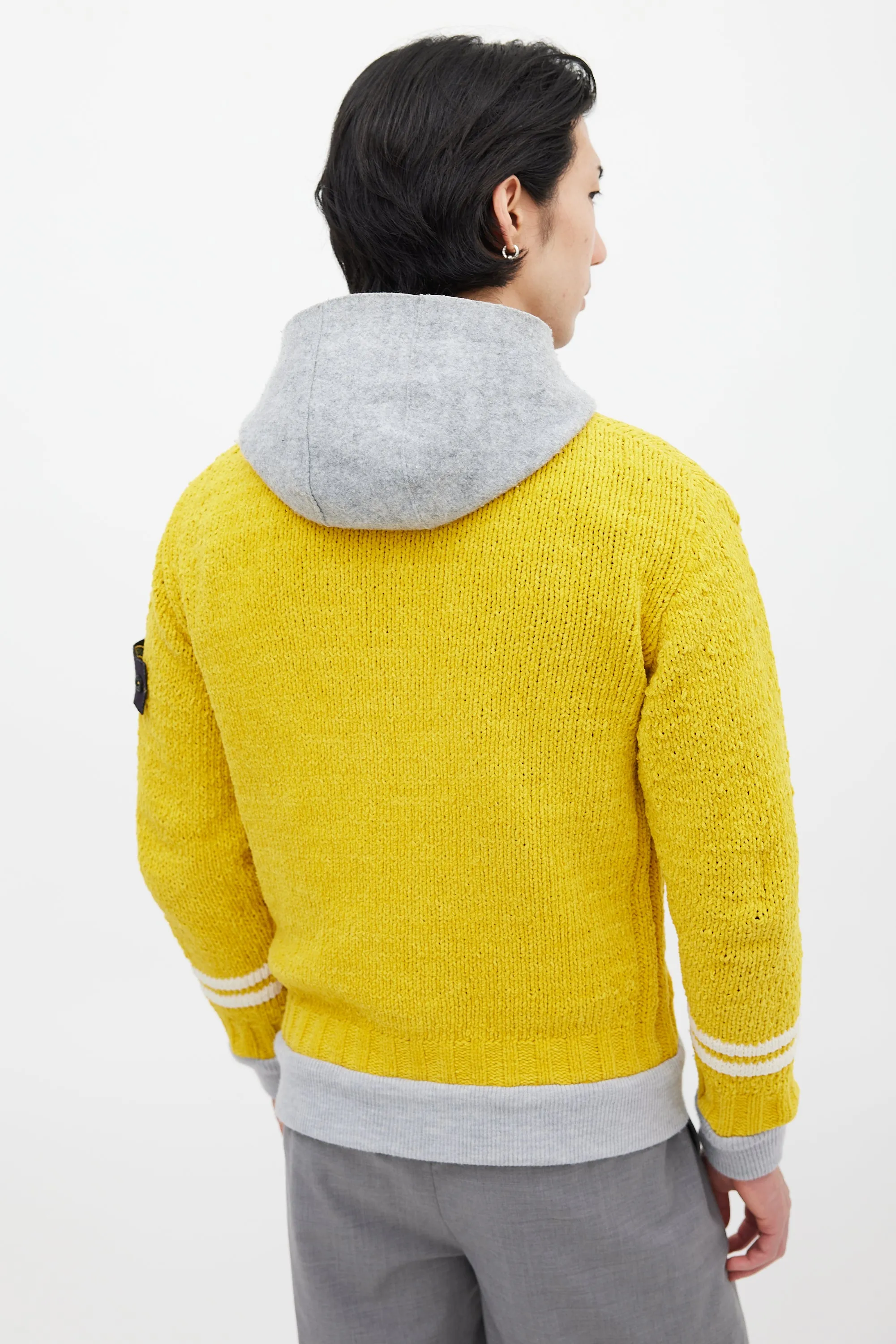Yellow & Grey Chenille Knit Layered Jacket