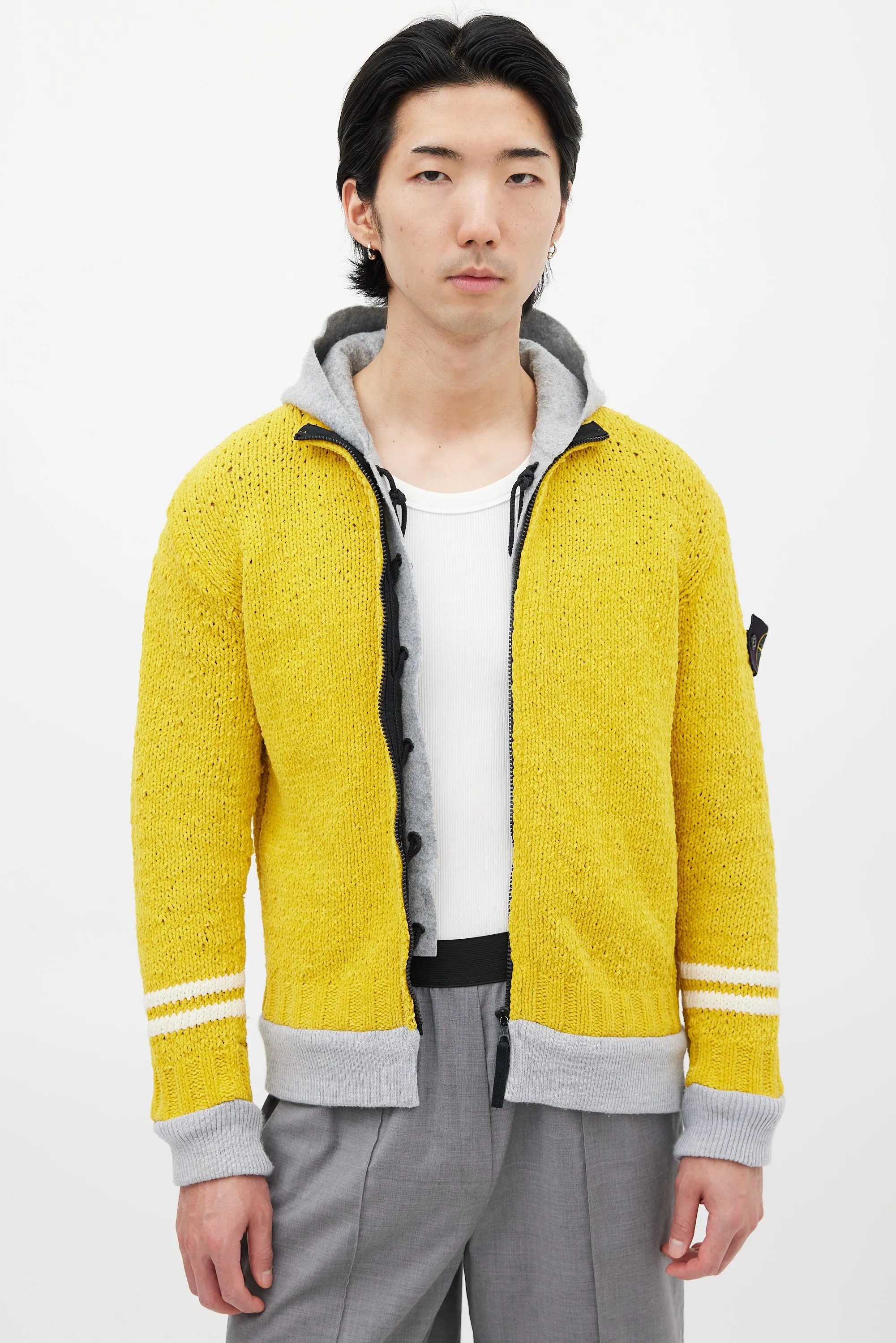 Yellow & Grey Chenille Knit Layered Jacket