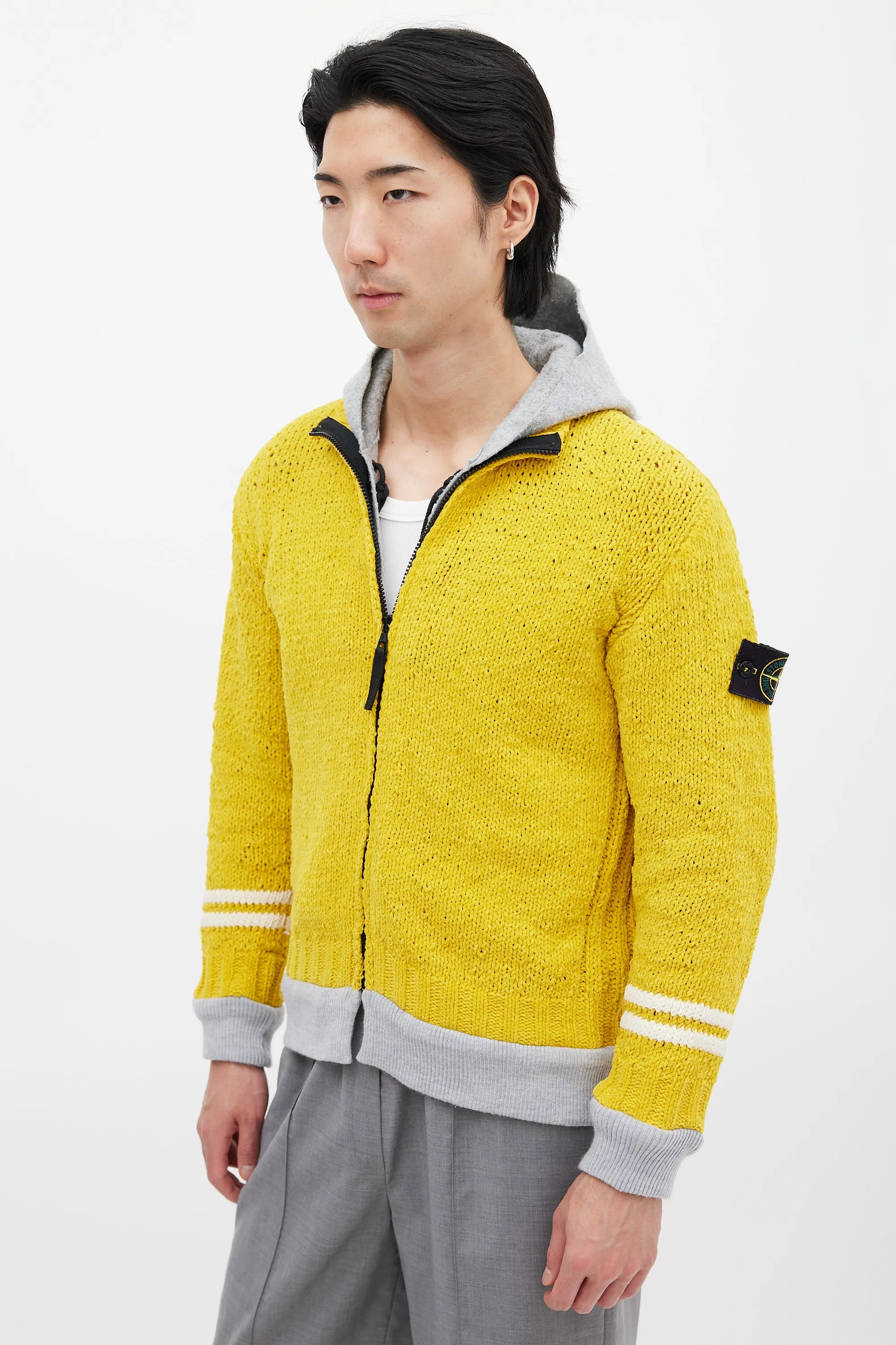 Yellow & Grey Chenille Knit Layered Jacket