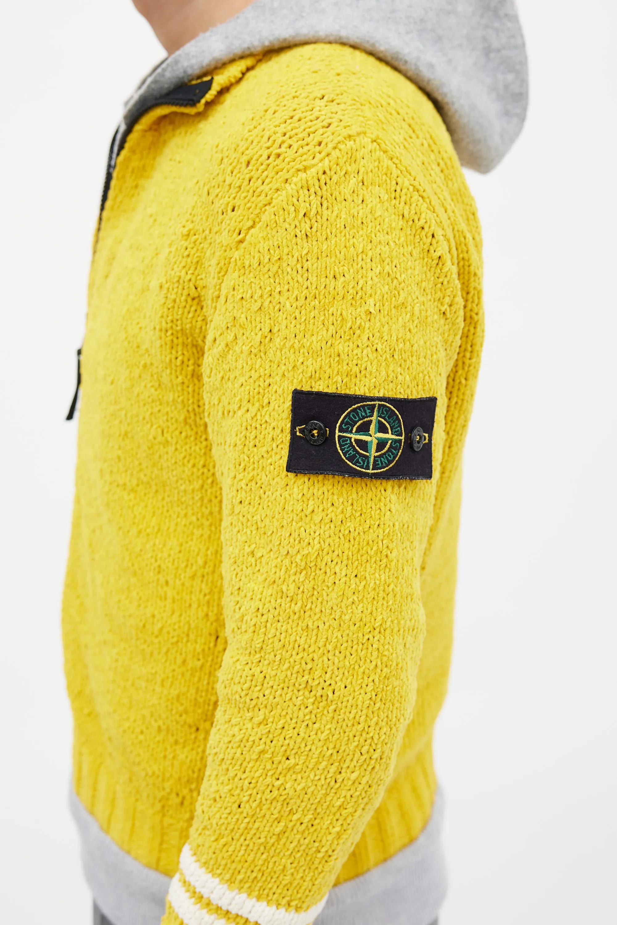 Yellow & Grey Chenille Knit Layered Jacket