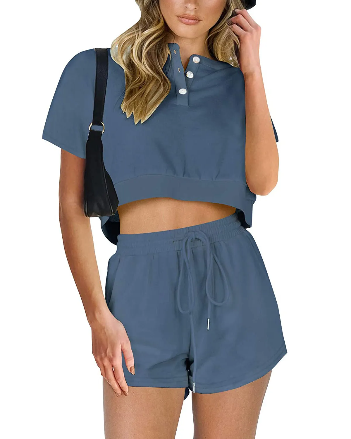 ZESICA Button Up Crop Top Jogger Sweatsuit