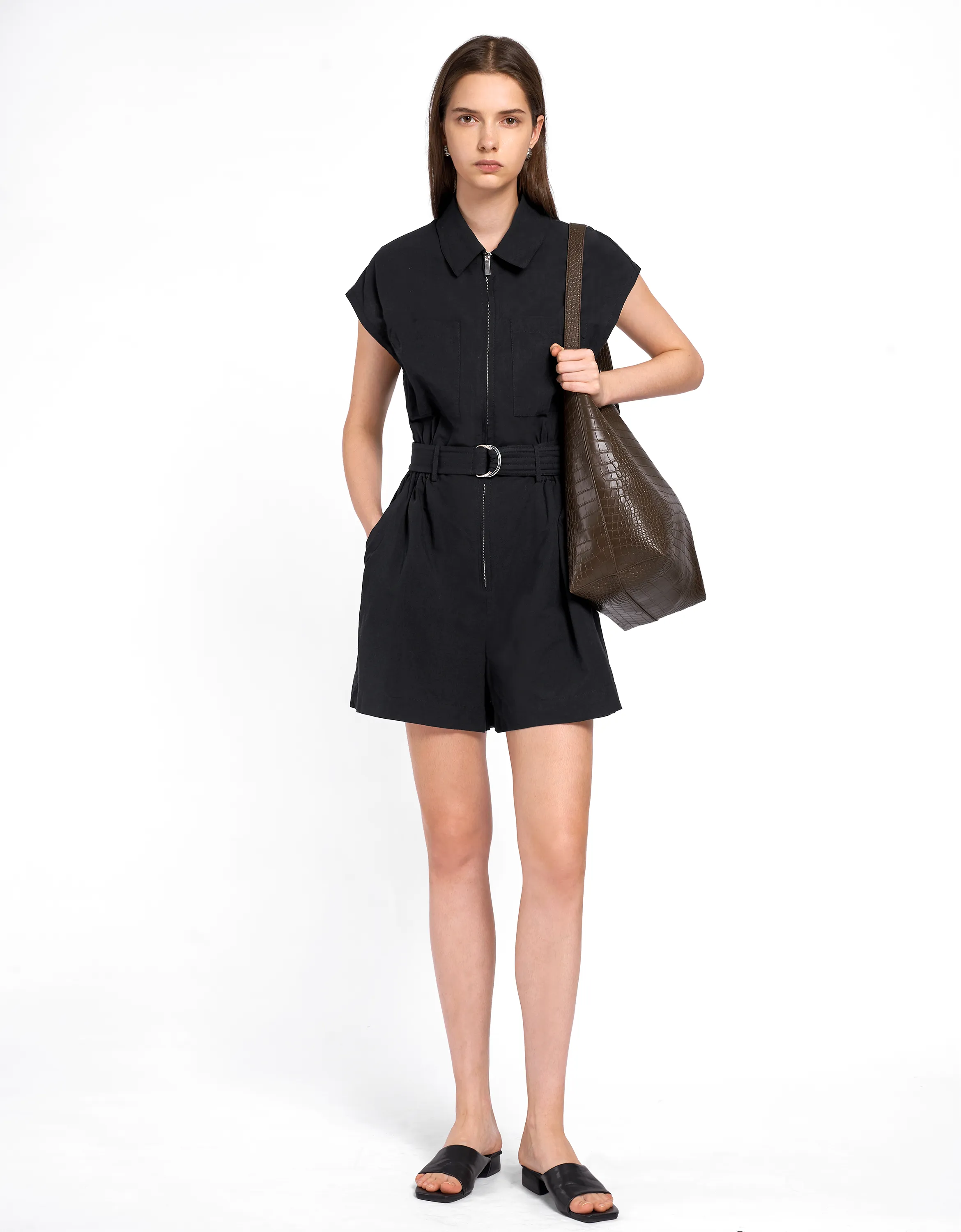 Zip Up Belted Romper