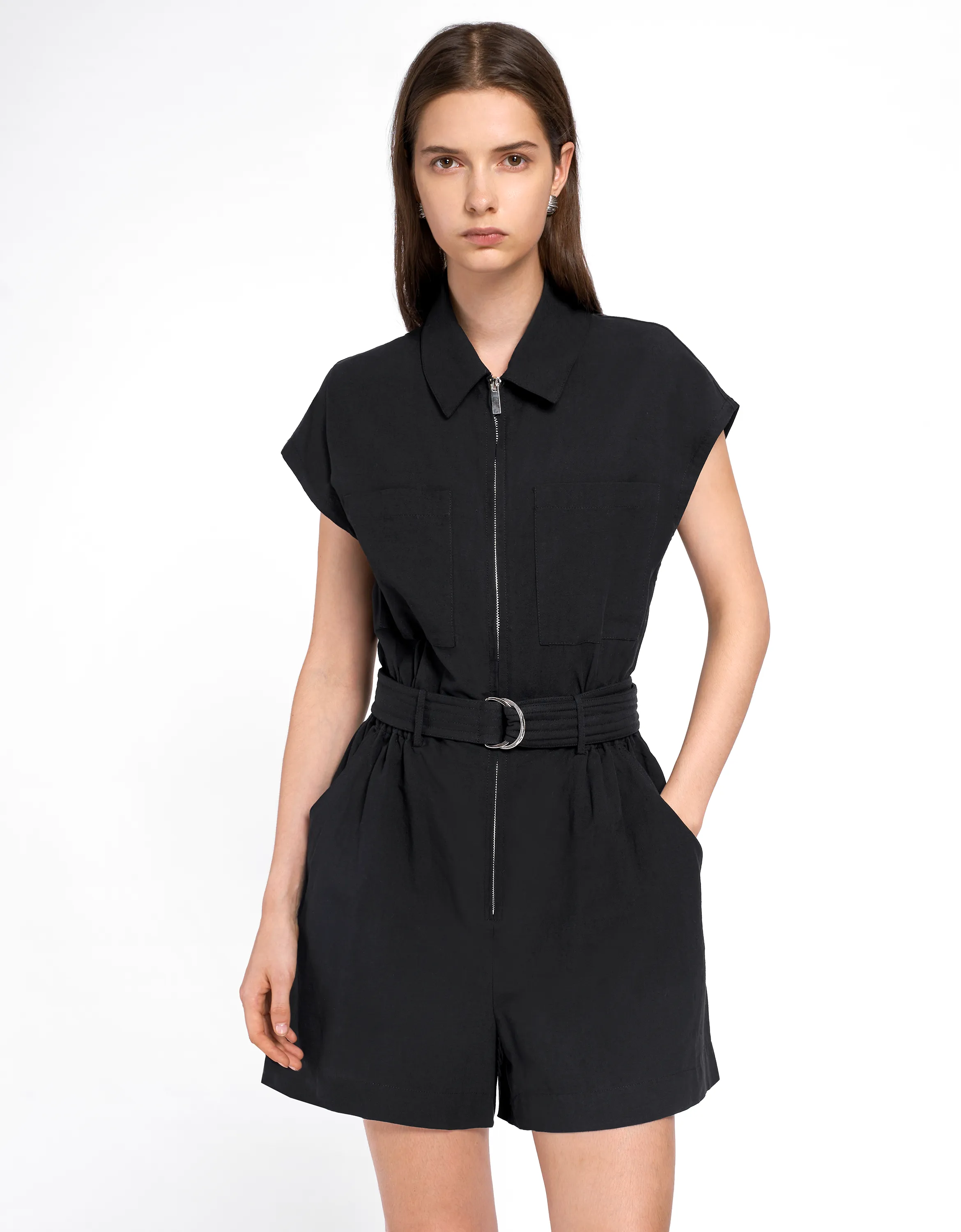 Zip Up Belted Romper